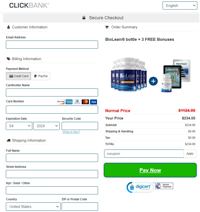 BioLean Secure Order Form